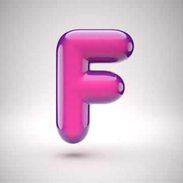 Round pink glossy font 3d rendering letter F