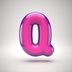 Round pink glossy font 3d rendering letter Q