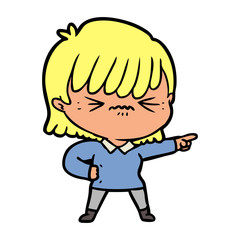 annoyed cartoon girl pointing