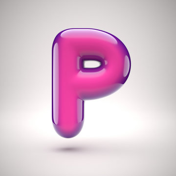Round pink glossy font 3d rendering letter P