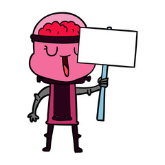 happy cartoon robot with sign