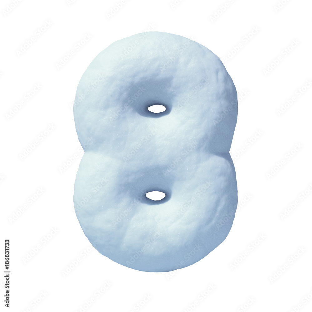 Poster snow font 3d rendering number 8