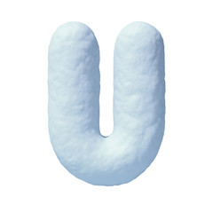 Snow font 3d rendering letter U