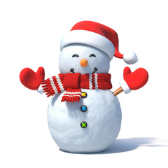 Snowman with Santa's hat 3d rendering