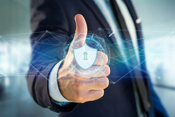 Security protection icon on a futuristic interface