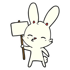 curious bunny cartoon with placard