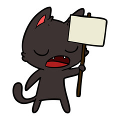 talking cat cartoon with placard