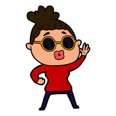 cartoon waving woman wearing sunglasses
