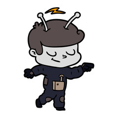 friendly cartoon spaceman pointing