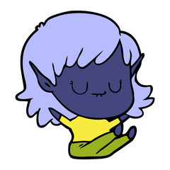 happy cartoon elf girl sitting