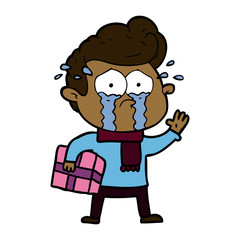 Fototapeta premium cartoon crying man with present