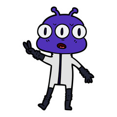 cartoon three eyed alien waving