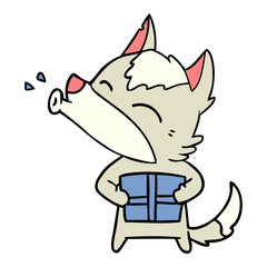 howling wolf with christmas present