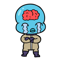 cartoon big brain alien crying