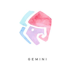 Gemini zodiac sign, part of zodiacal system watercolor vector illustration isolated on a white background