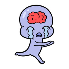 cartoon big brain alien crying