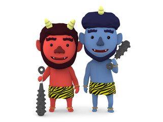 豆まき節分　赤おに 青おに