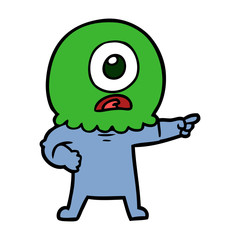 cartoon cyclops alien spaceman pointing
