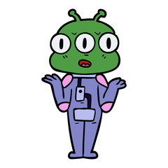 cartoon three eyed alien shrugging