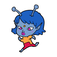 pretty cartoon alien girl running