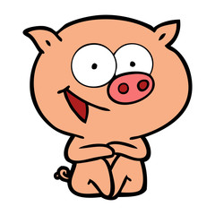 cheerful sitting pig cartoon