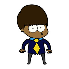 nervous cartoon boy wearing shirt and tie