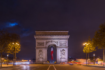 Fototapeta premium Paris Arc de Triomphe Triumphal Arch at Chaps Elysees at night, Paris