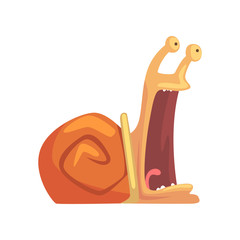 Funny snail shouting, cute comic mollusk character cartoon vector Illustration