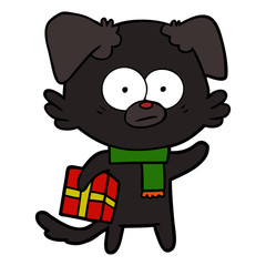 nervous dog cartoon with gift