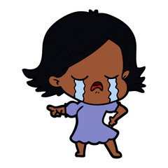 cartoon girl crying and pointing