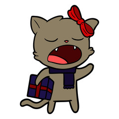 cartoon cat with christmas present