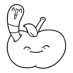 cartoon happy worm in an apple