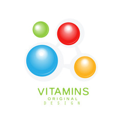 Vitamins colorful logo template original design, pharmacy label vector Illustration