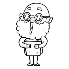 cartoon joyful man with beard and book