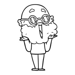 cartoon joyful man with beard shrugging