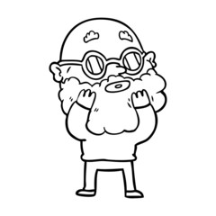 cartoon curious man with beard and sunglasses