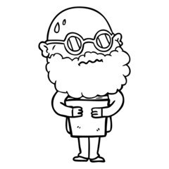 cartoon worried man with beard and spectacles