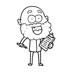 Fototapeta premium cartoon crazy happy man with beard and clip board for notes