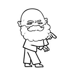 Fototapeta premium cartoon man with beard frowning and pointing