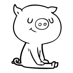 happy cartoon pig sitting