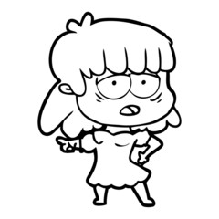 cartoon tired woman