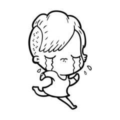 cartoon crying girl running away