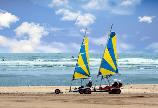 Fort Mahon. Char à voile sur la plage. Picardie. Hauts de France