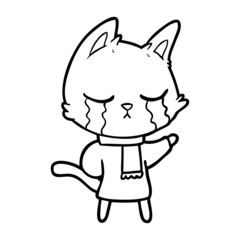 crying cartoon cat wearing winter clothes