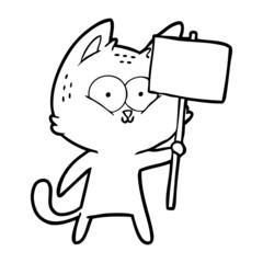 cartoon cat with placard