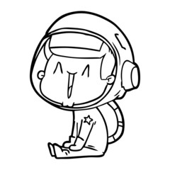 happy cartoon astronaut sitting