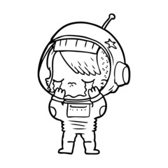 cartoon crying astronaut girl
