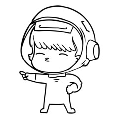 cartoon curious astronaut pointing