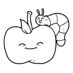 cartoon apple and bug