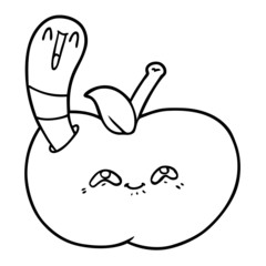 cartoon worm in happy apple